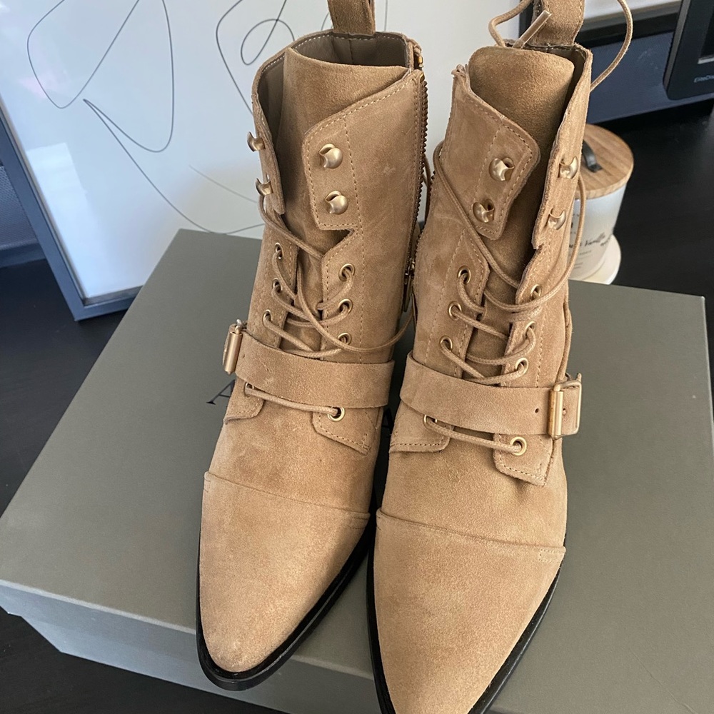 All Saints Boots Katy Suede Size 7M (Color: Desert Sand)